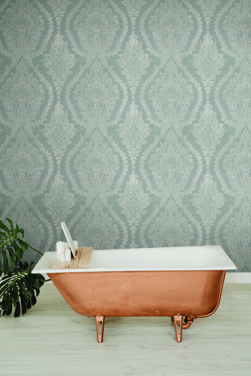 Обои Ronald Redding Handcrafted Naturals Heritage Damask HC7590 фото в интерьере